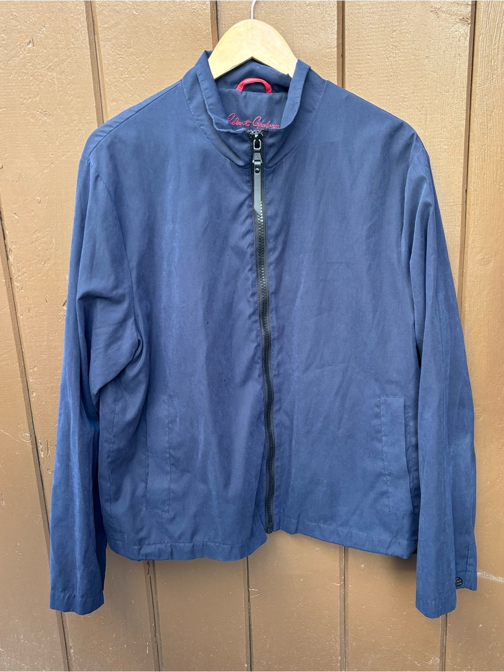 Robert Graham Jacket Mens Large Blue Bomber Full Zip Mock Neck Lightweight
